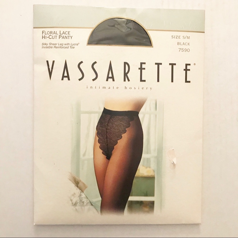 VASSARETTE FLORAL LACE HI CUT PANTY PANTYHOSE S/M - Picture 7 of 9